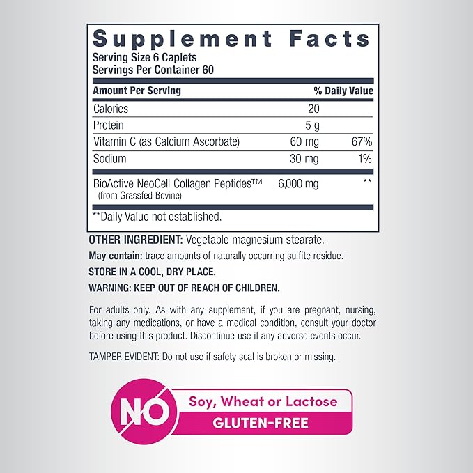 Supplement facts label for NeoCell 360-count collagen tablets.