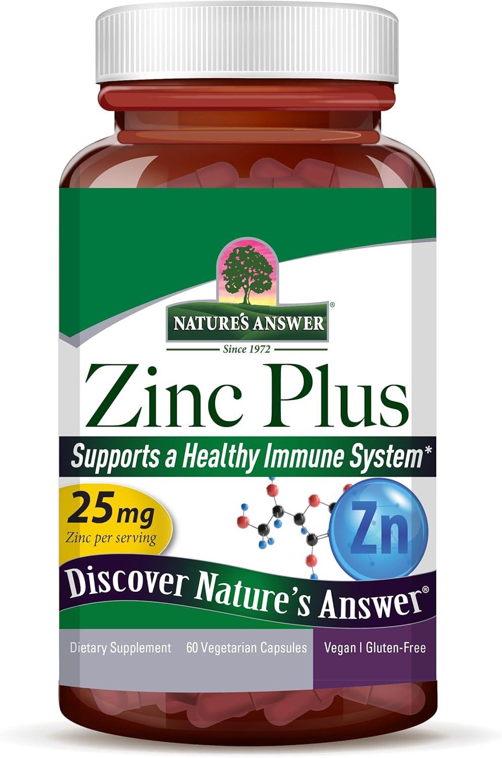 Nature’s Answer Zinc Plus vitamin B6 copper vegan capsules 60 count bottle front label