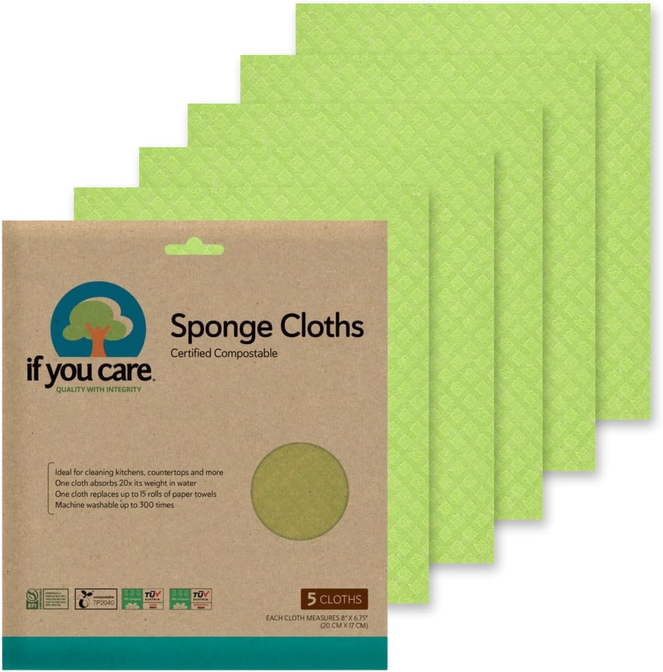 If You Care Natural Sponge Cloths. Five natural, textured sponge cloths stacked together.