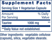Supplement facts label for Life Extension Taurine showing 1000mg dosage per capsule.