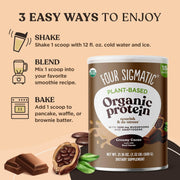 How to use
Four Sigmatic protein powder preparation and mixing instructions on white background