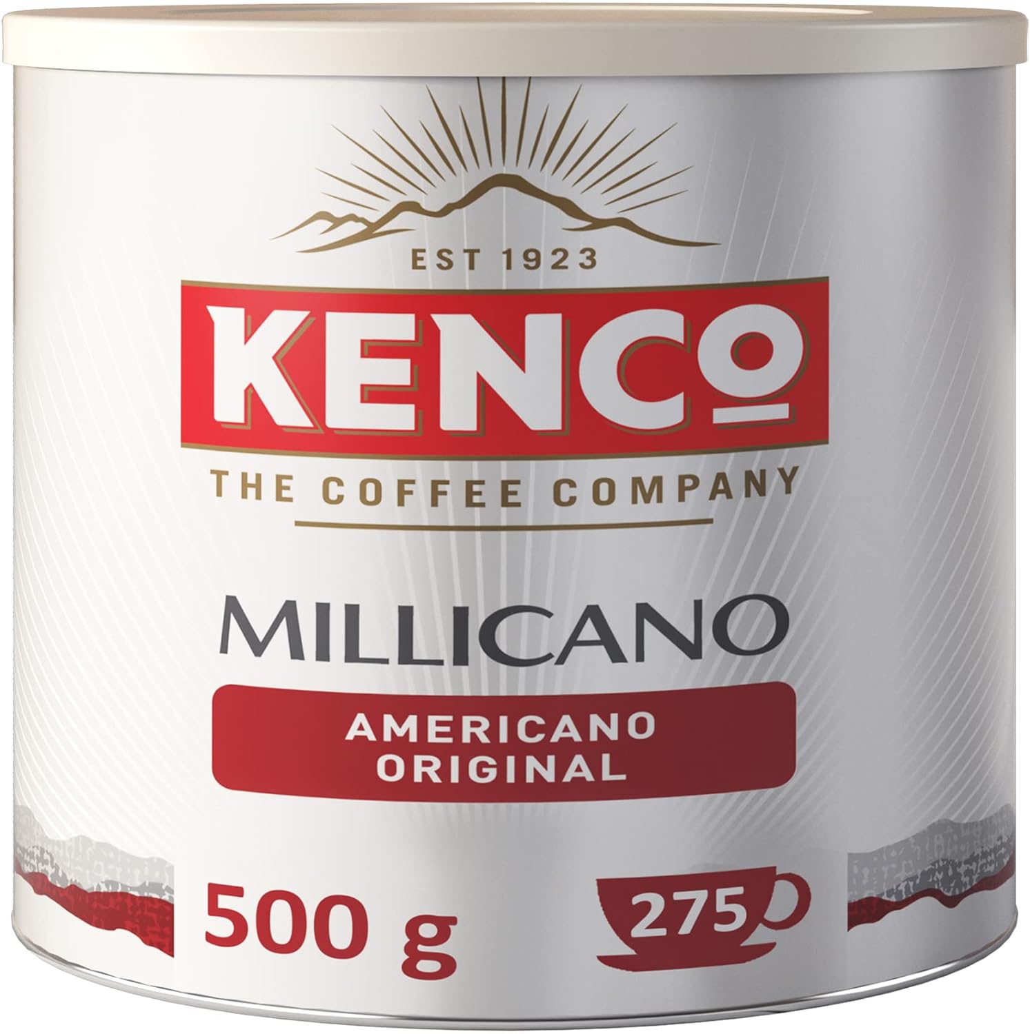 Kenco Millicano Americano instant coffee tin 500g packaging front