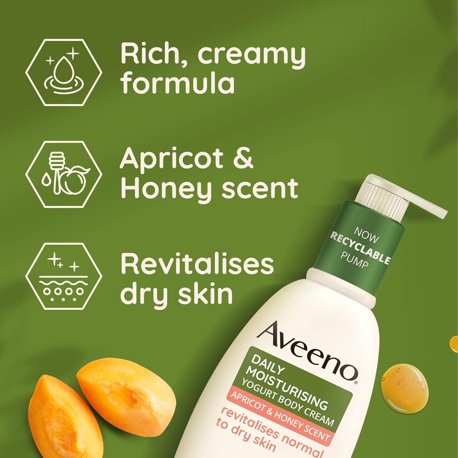 Aveeno Daily Moisturising Yogurt Body Cream, Apricot & Honey - 300ml Pump ingredients.