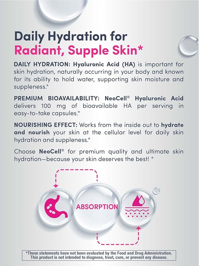 NeoCell Hyaluronic Acid Capsules - 100mg per Serving, 60 Capsules