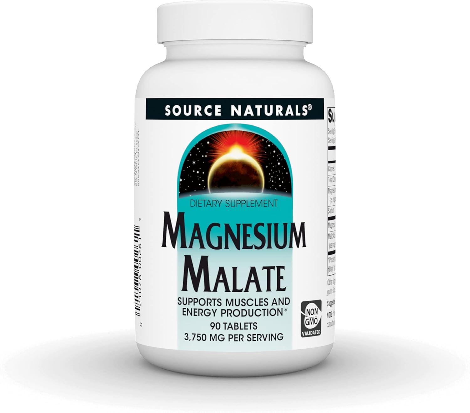 Front image: Source Naturals magnesium malate tablets bottle 90 count