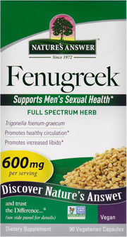 Nature’s Answer Fenugreek Seed vegetarian capsules 90 count box front view
