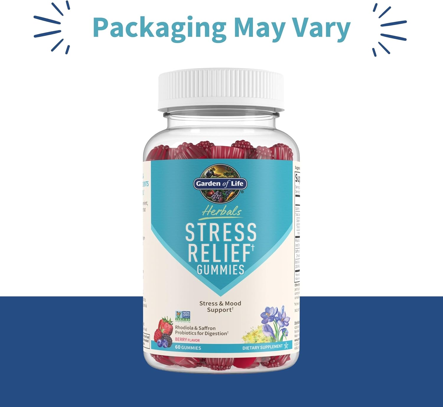  Bottle of Garden of Life Herbals Gummies with Rhodiola & Saffron, 60 berry-flavored gummies.