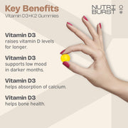 Nutriburst Vitamin D3 & K2 Gummies - 2000IU D3 + 100µg K2 MK7 - 60 Count