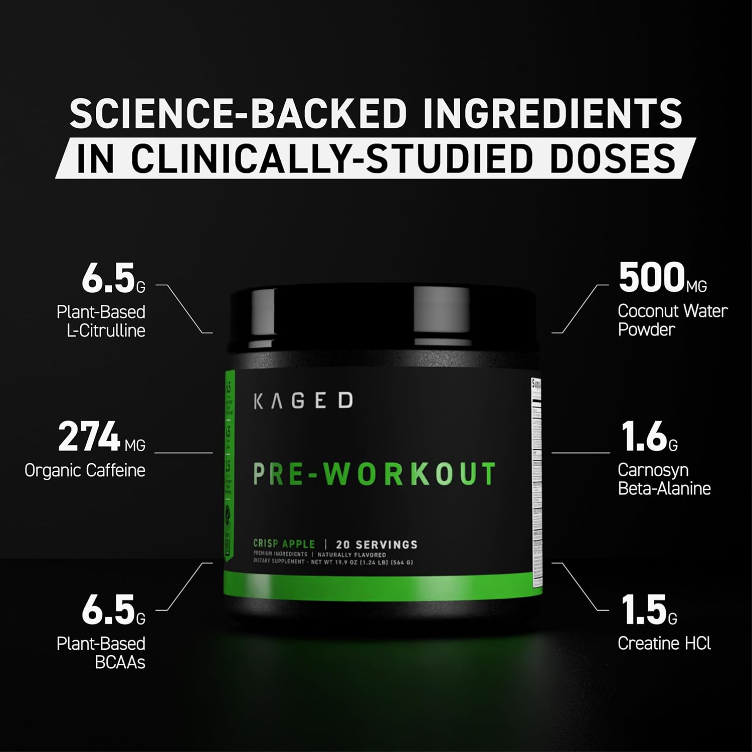 Science backed Kaged Original supplement powder nutrition label 564g