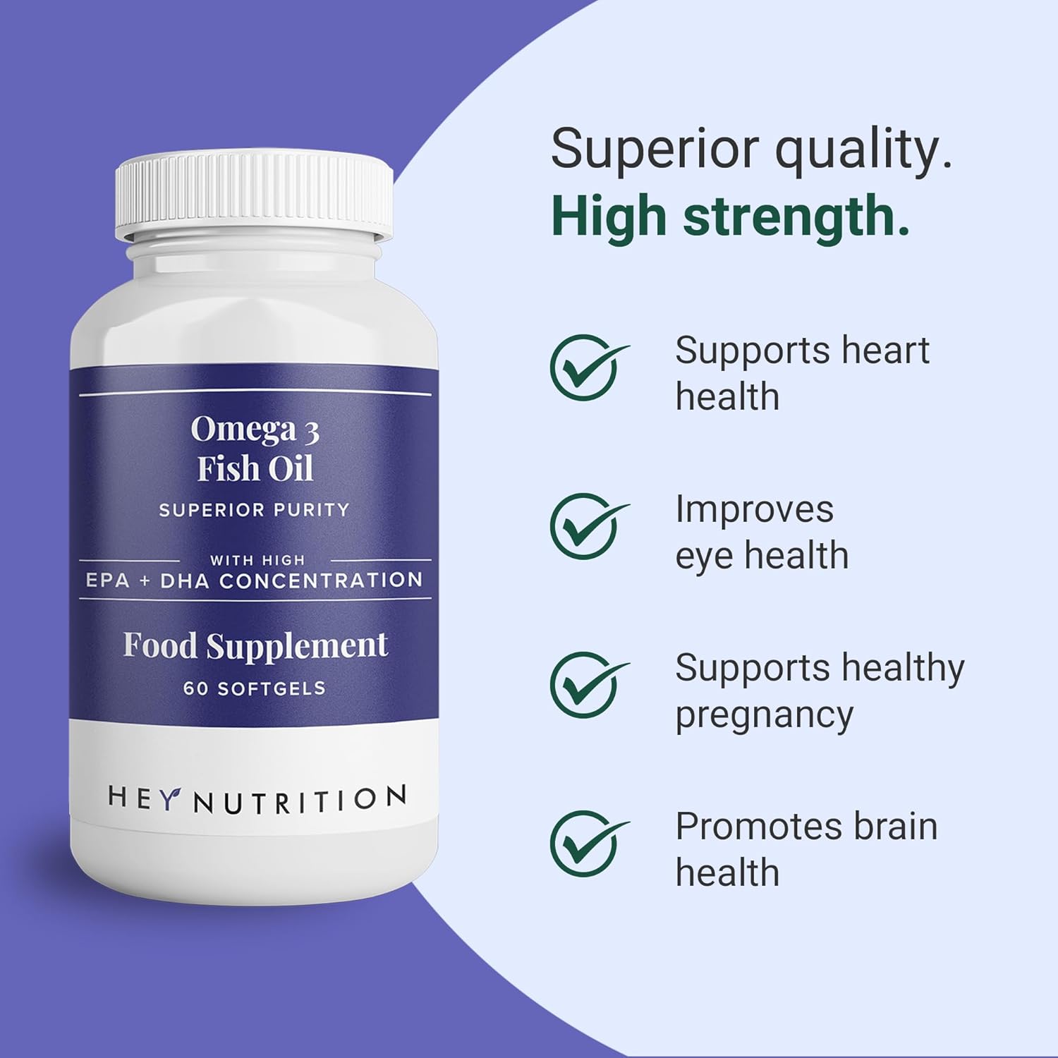 Hey Nutrition Omega-3 Fish Oil 2000mg - High EPA & DHA - 60 Softgels