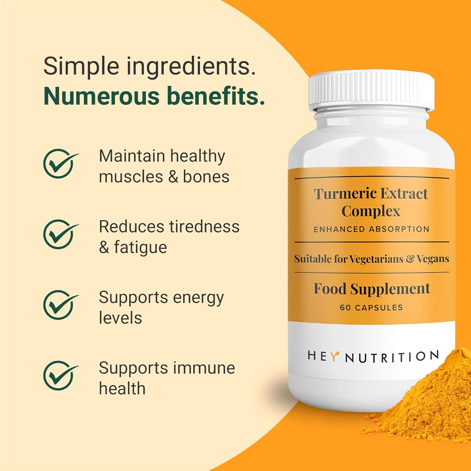 Hey Nutrition Turmeric Extract Complex with Vitamin C - 60 Capsules