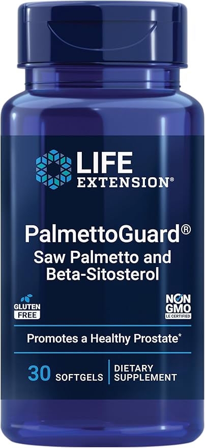 Life Extension PalmettoGuard Saw Palmetto supplement bottle, 30 softgels.