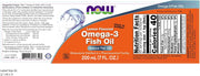 NOW Foods Omega-3 Fish Oil Liquid Lemon Flavour with EPA and DHA 200 mL suggested usage directions and product barcode