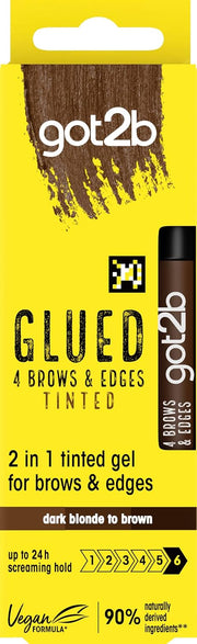got2b Glued 4 Brows and Edges Tinted Gel Dark Blonde to Brown 16ml front product box packaging