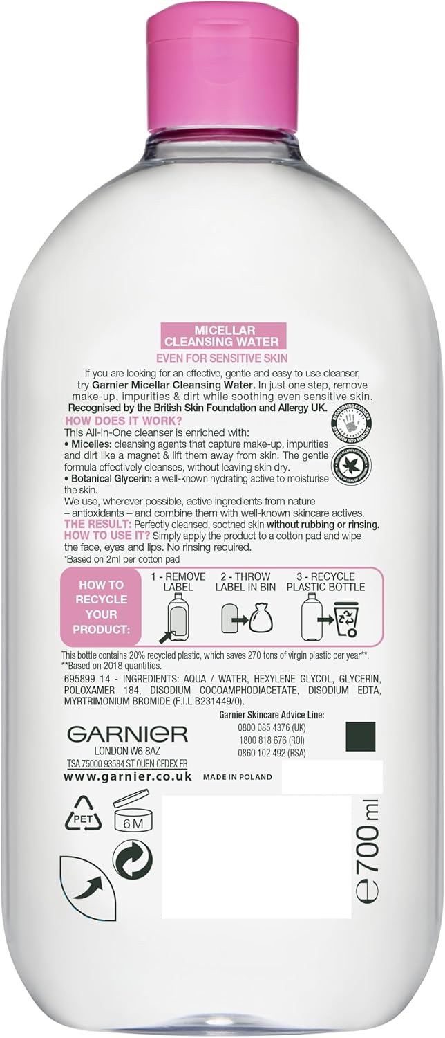 Garnier Micellar Cleansing Water - Makeup Remover & Cleanser, 700ml