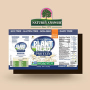 Natures Answer Plant Head Protein package on a beige background