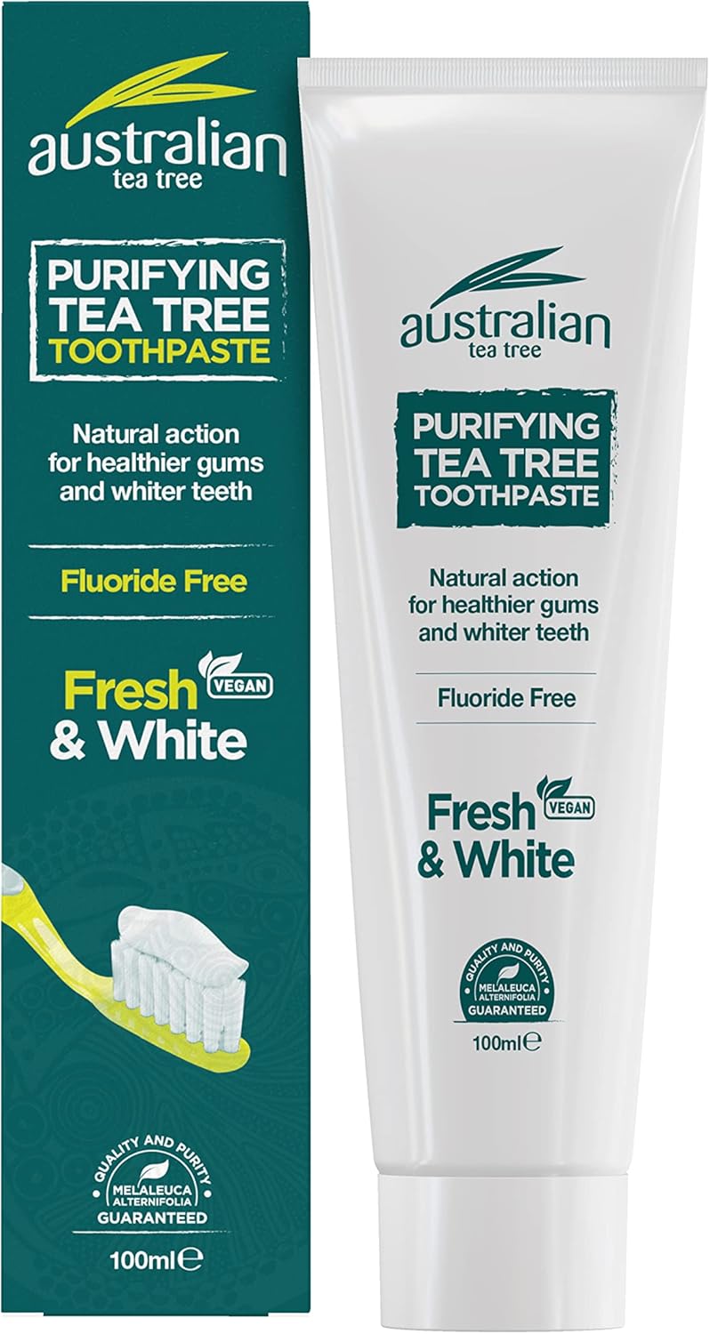 Australian Tea Tree Toothpaste tube & box, Fluoride Free, 100ml.