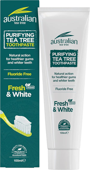 Australian Tea Tree Toothpaste tube & box, Fluoride Free, 100ml.