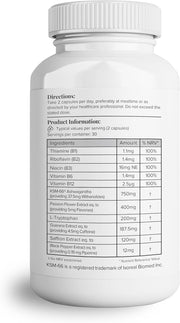 Supplement facts panel for Ashwagandha and herbal complex.