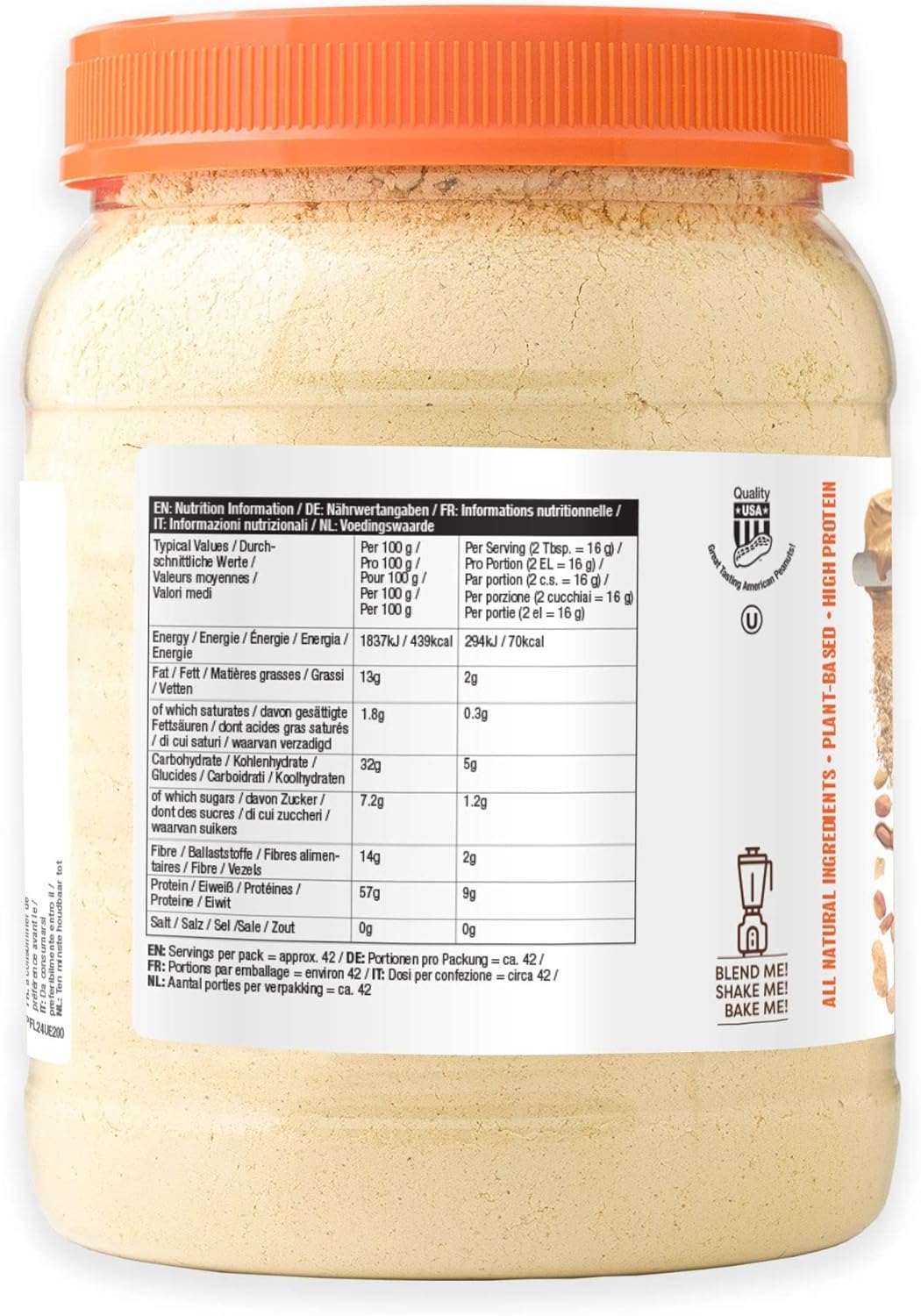 Supplement facts & ingredients image: PBfit Pure Peanut Powder ingredients peanut flour 680g tub