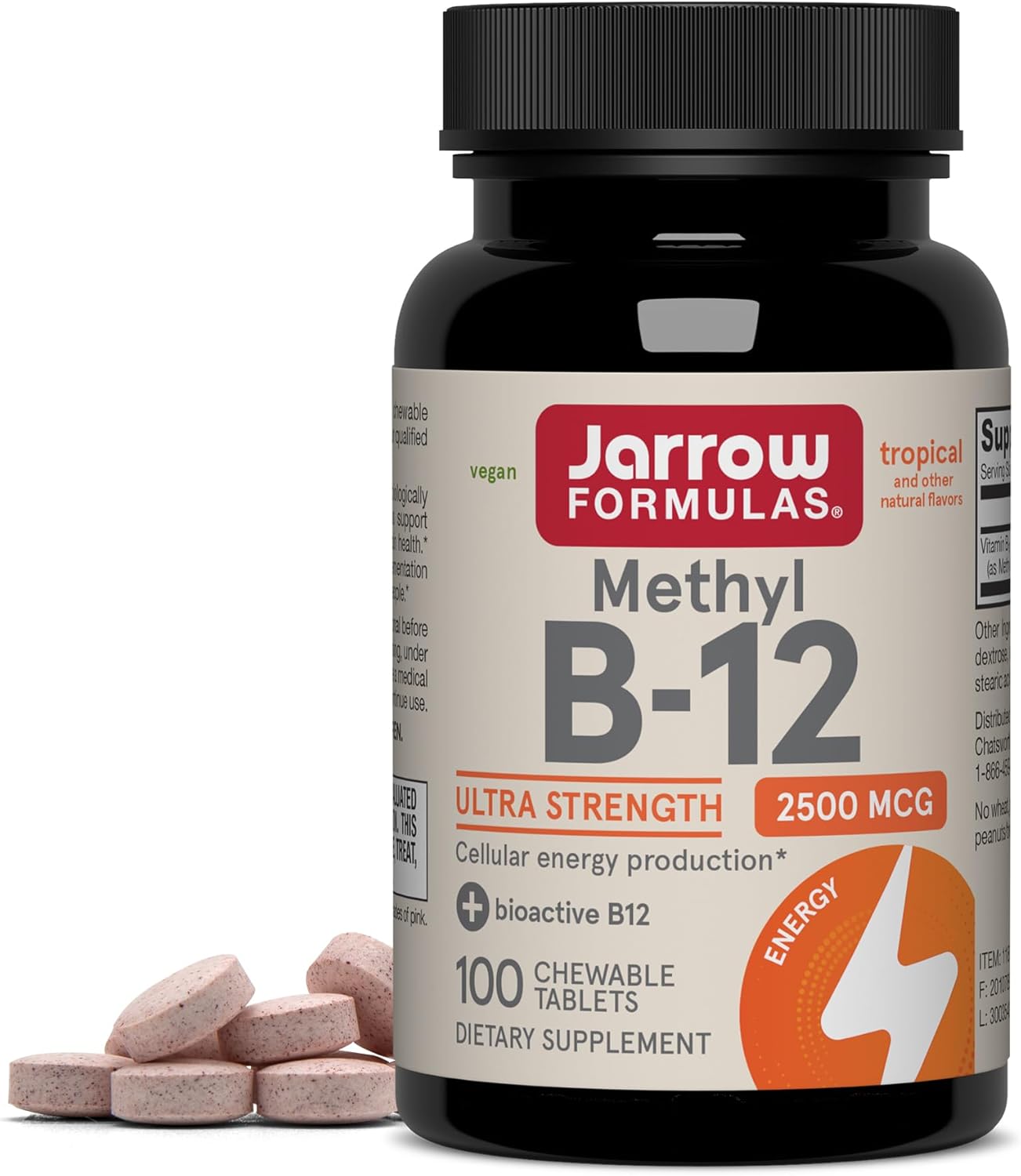 Jarrow Formulas Methyl B-12 Tropical - 2500 mcg – 100 Chewable Tablets