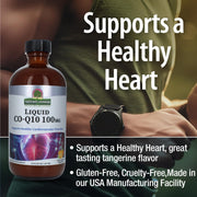 Nature's Answer Liquid Co-Q10 100mg bottle with promotional text about heart health.