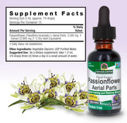 Passionflower extract bottle with supplement facts label on a light purple background