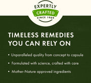 Advertisement for 'Expertly Crafted' with text about product quality and formulation on a green background.