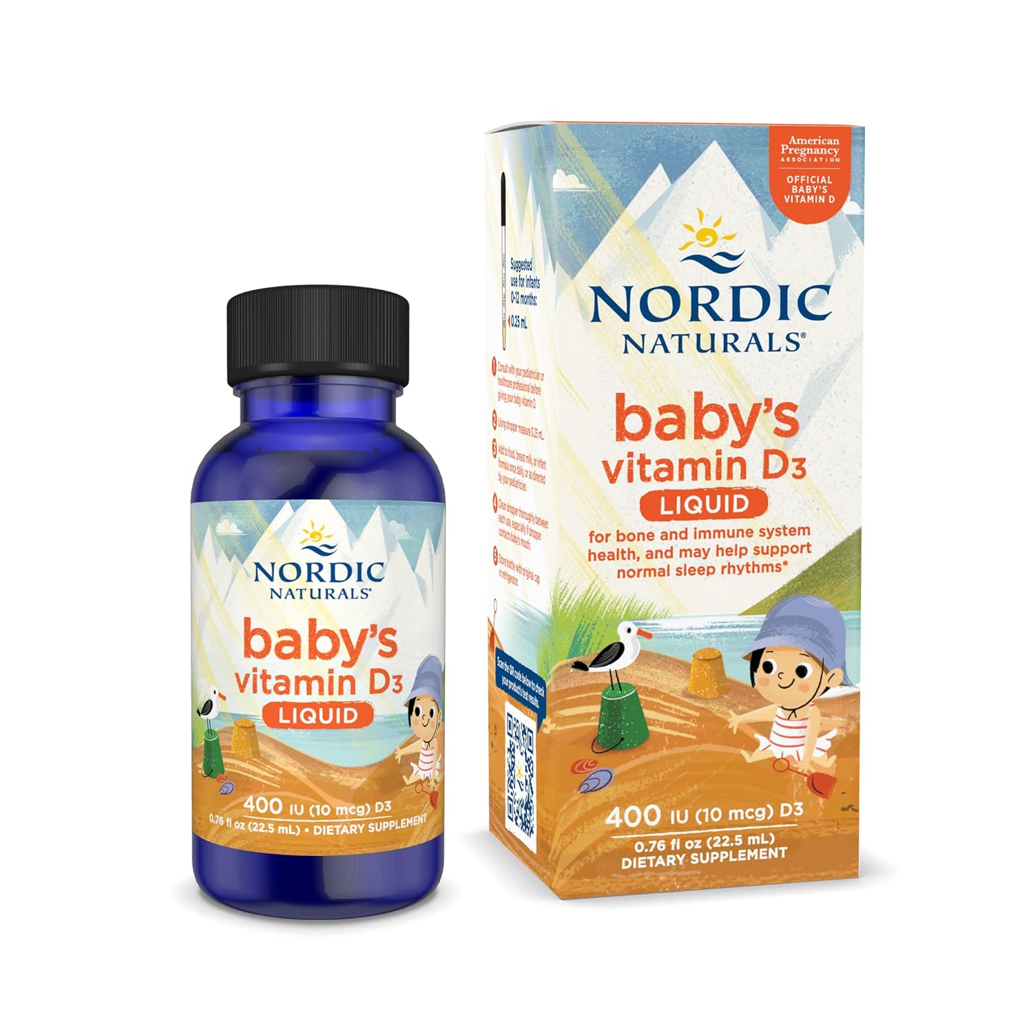 Nordic Naturals Baby's Vitamin D3 liquid supplement bottle & box 22.5ml for infants.