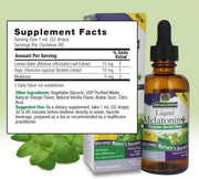Nature's Answer Liquid Melatonin supplement bottle with label and supplement facts on a light green background