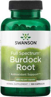 Swanson Full Spectrum Burdock Root supplement bottle on a white background