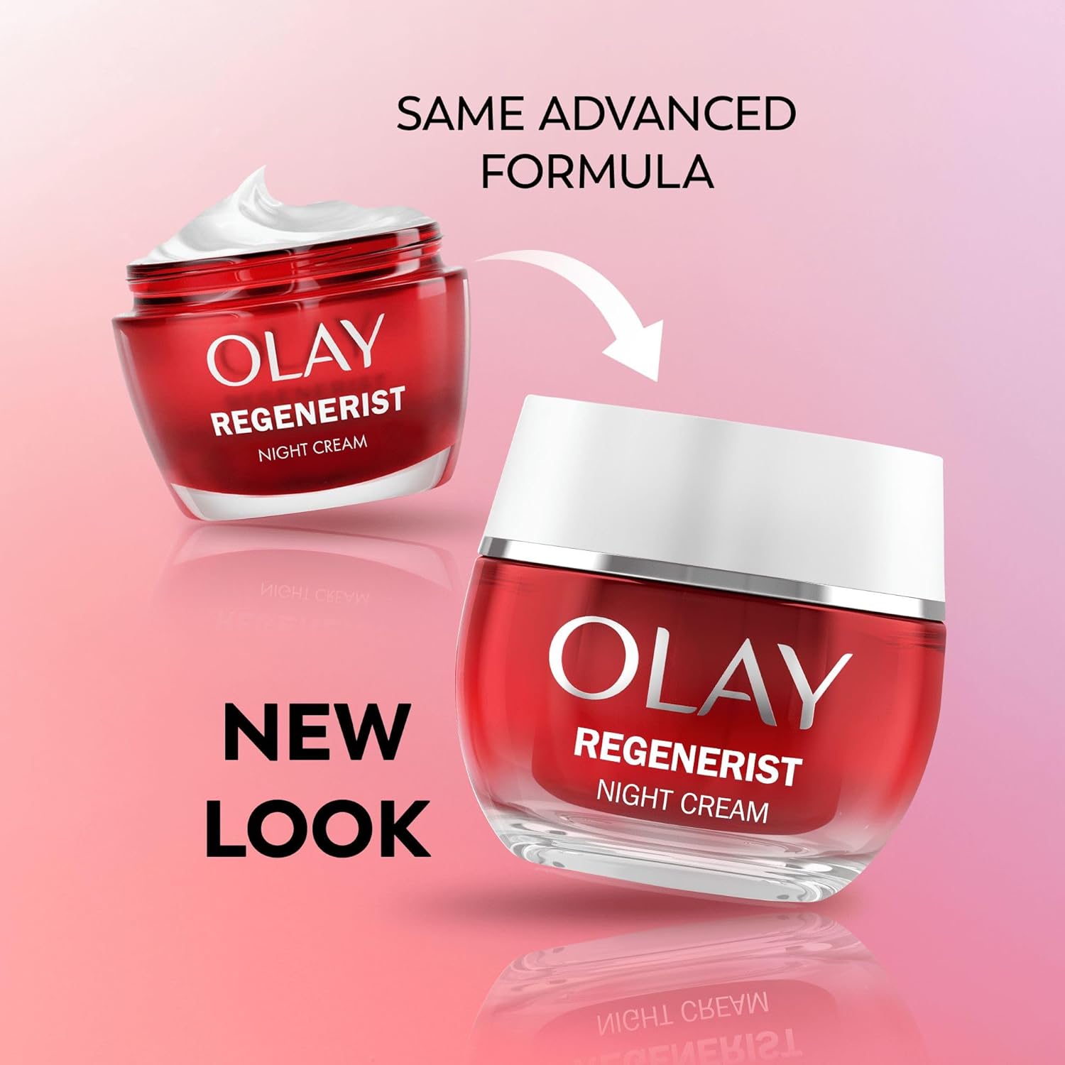 Olay Regenerist Fragrance Free Night Cream jar, 50ml. Old & new packaging.