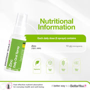 Ingredient and dosage information for BetterYou Zinc Spray.