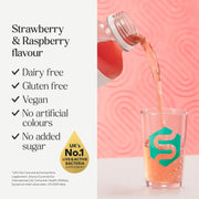 Symprove Liquid Probiotic Strawberry Raspberry Flavour 4 x 500ml probiotic drink pouring dairy free gluten free vegan