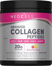 NeoCell Super Collagen Peptides Powder 190g canister, Berry Lemon flavor, on white background.