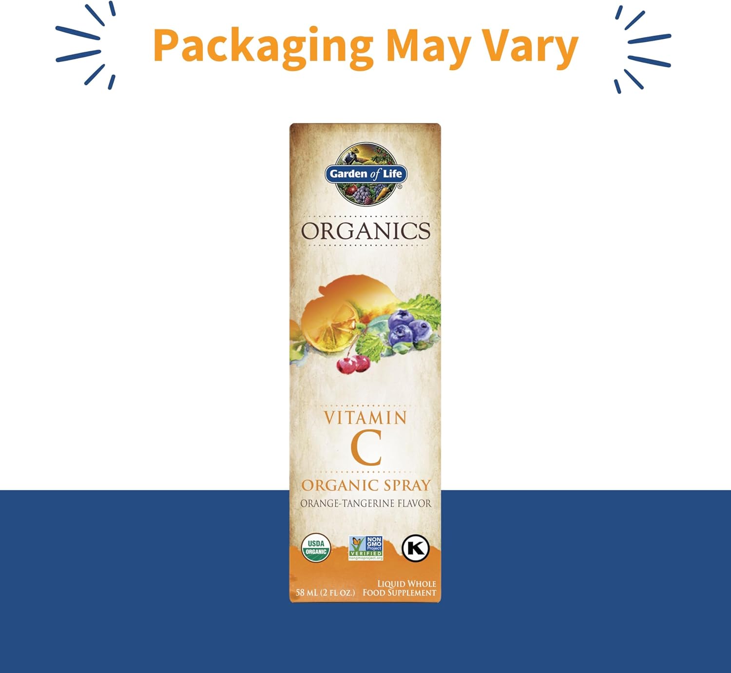 Garden of Life Organics Vitamin C Spray box, Orange Tangerine flavour, 58ml. packaging may vary.