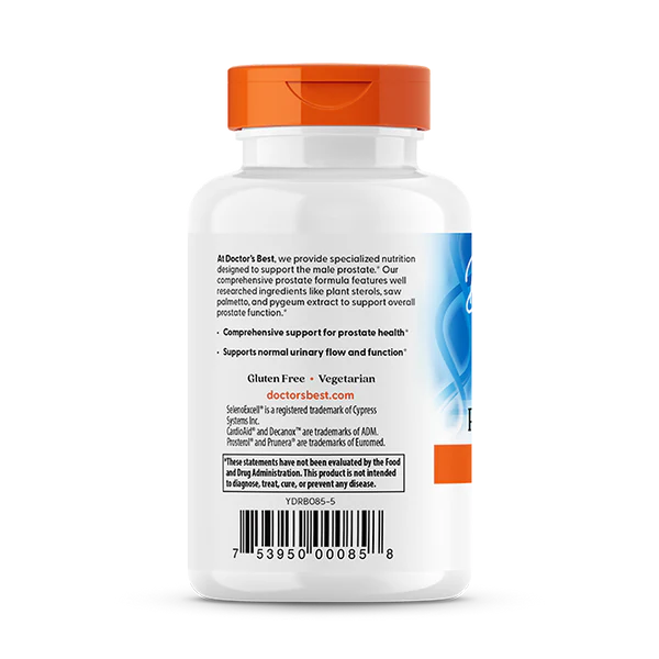 Supplement facts panel, barcode and directions for Doctor's Best Prostate Support capsules.