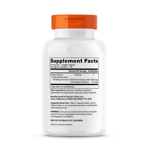 Supplement facts label for Doctor's Best high-potency Ginkgo extract.