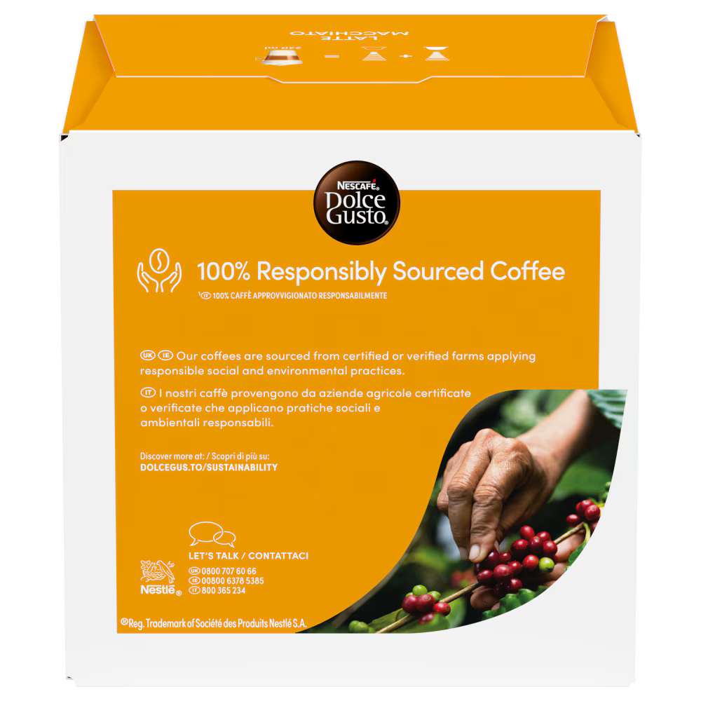 Back: Nutritional info and ingredients for Latte Macchiato pods.