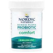 Nordic Flora Probiotic Comfort supplement bottle, 30 capsules, vegan probiotic.