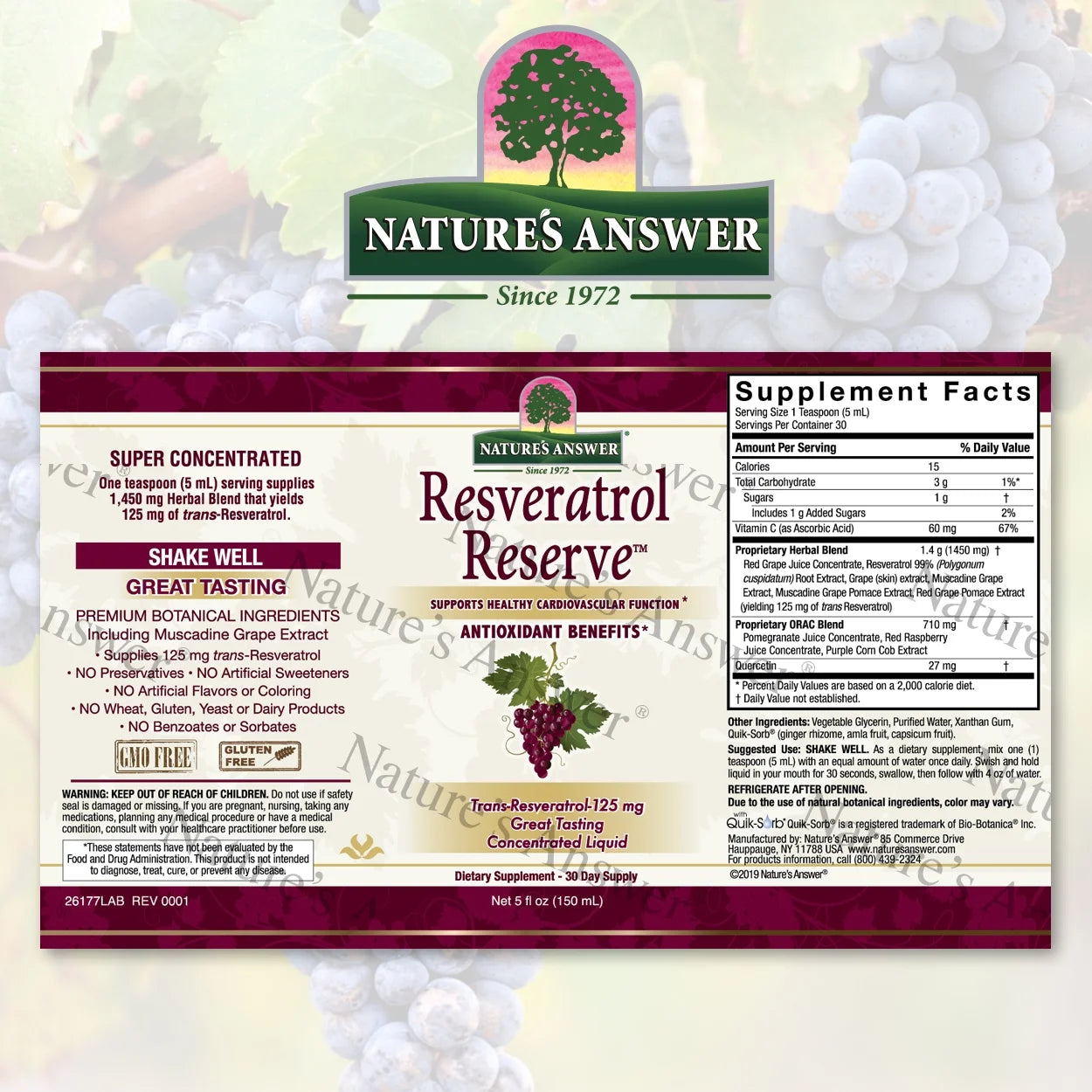 Nature's Answer Liquid Resveratrol Reserve Alcohol-Free - 150ml