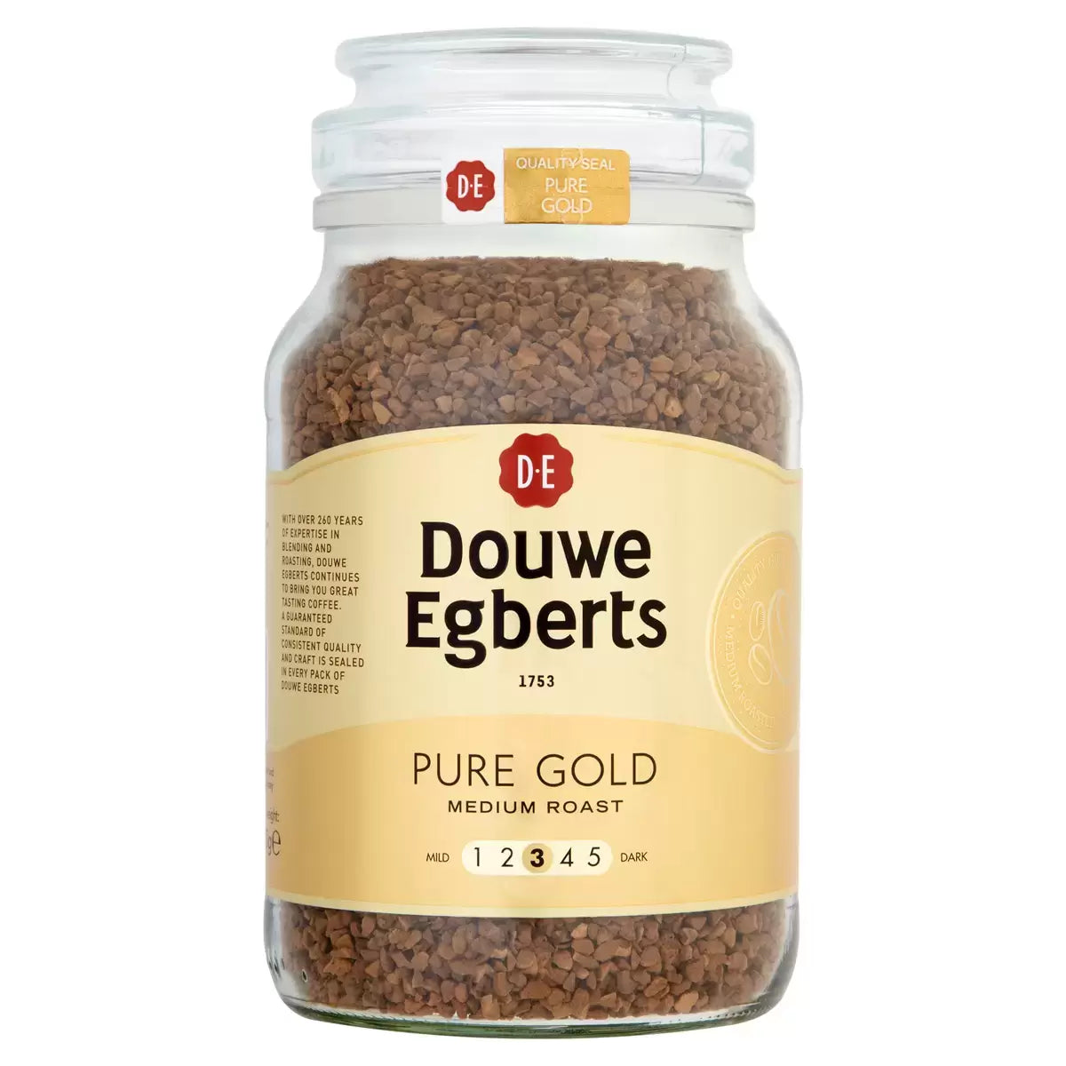 Douwe Egberts Pure Gold instant coffee granules jar 400g packaging front