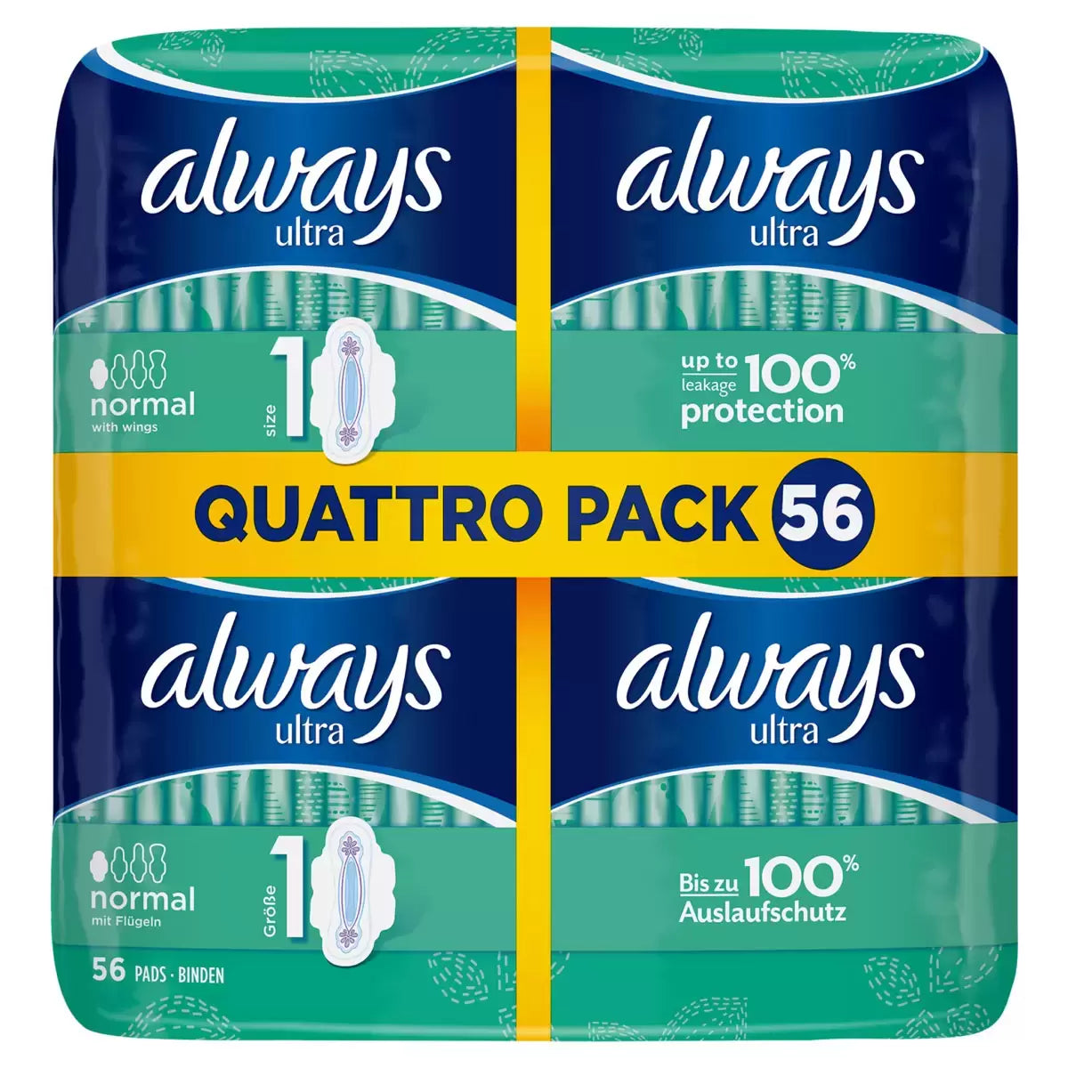 Front image: Always Ultra normal pads size 1 wings sanitary pads 56 pack