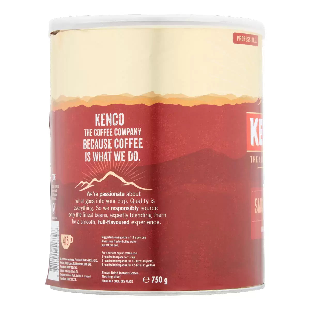 Kenco Smooth instant coffee granules ingredients label 750g tin
