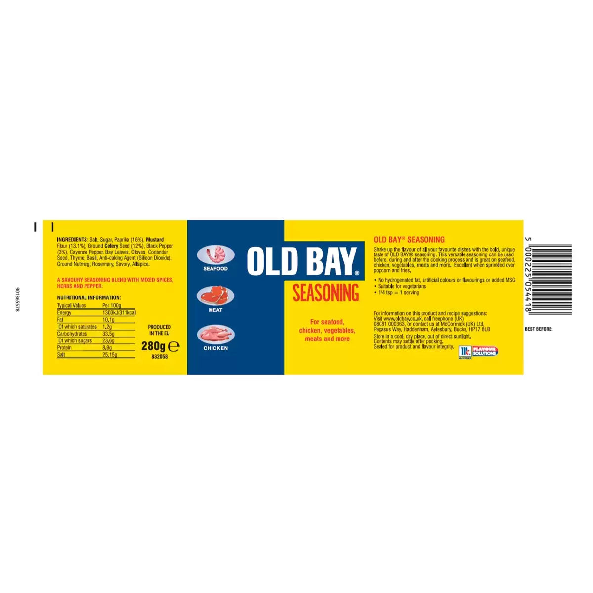 McCormick Old Bay Seasoning barcode on 280g container