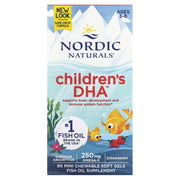 Nordic Naturals Children's DHA Strawberry Chewable 90 Soft Gels box for kids.