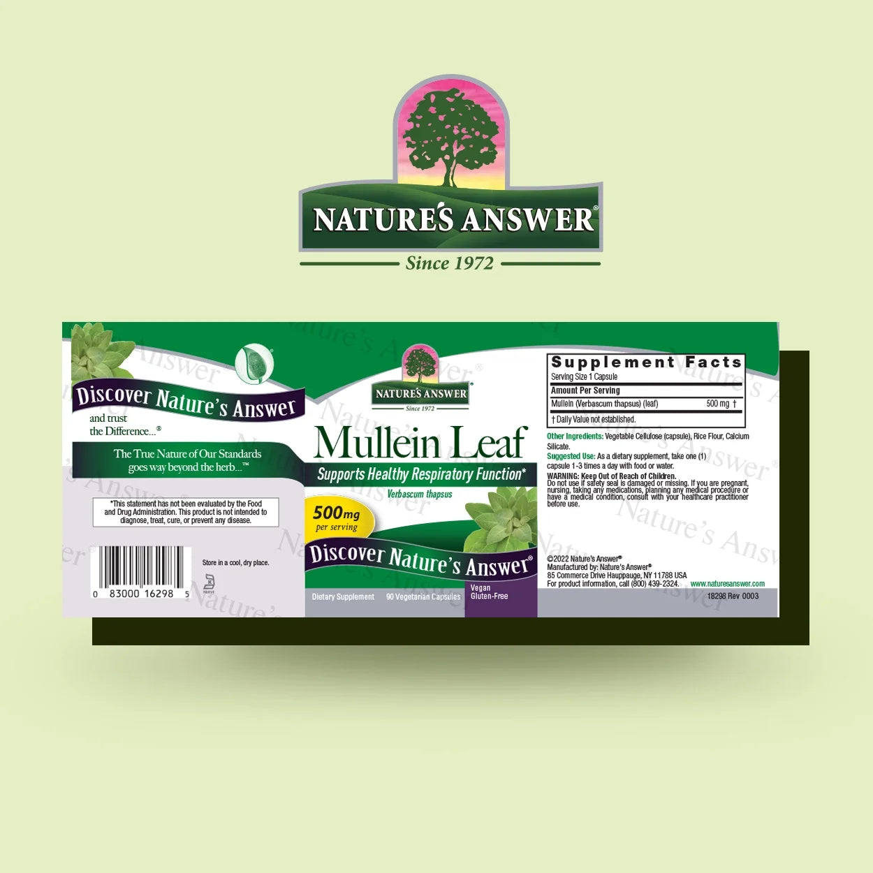 Nature's Answer Mullein Leaf Vegan Capsules 90 count barcode packaging