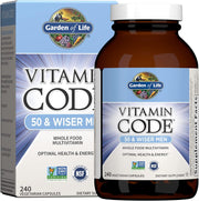 Garden of Life Vitamin Code Raw Multivitamin for Men 50 Plus bottle & box, 240 capsules.