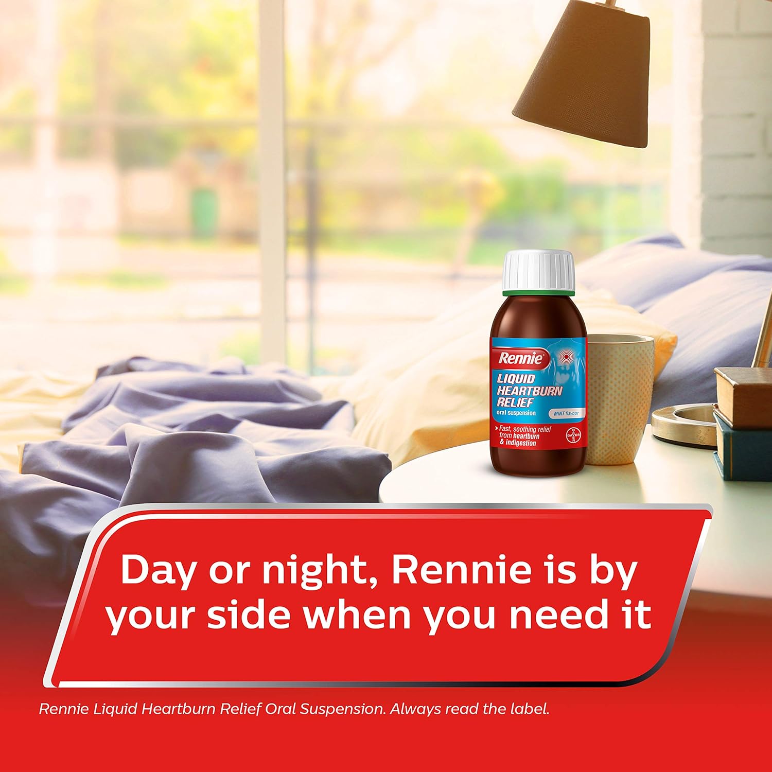 Rennie Liquid Heartburn Relief Mint Oral Suspension bottle packaging peppermint flavour oral suspension 250ml home use lifestyle image