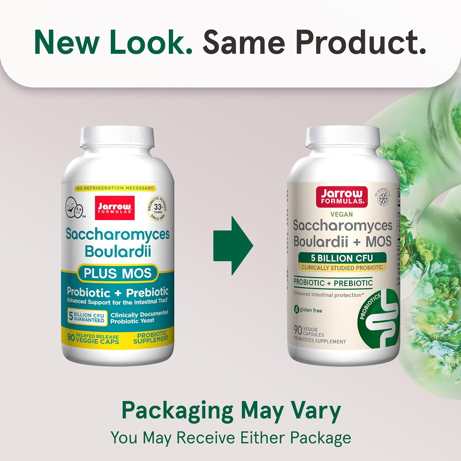 Jarrow Formulas Saccharomyces Boulardii + MOS 5 Billion CFU Veggie Capsules new look